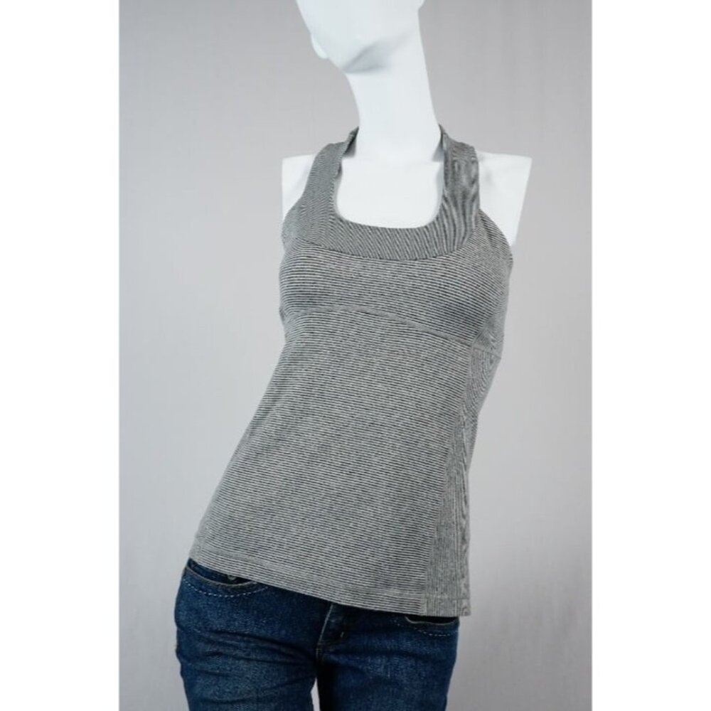 Lululemon Athletic Gray Stripe Racer Back Tank Built In Bra Women Size S